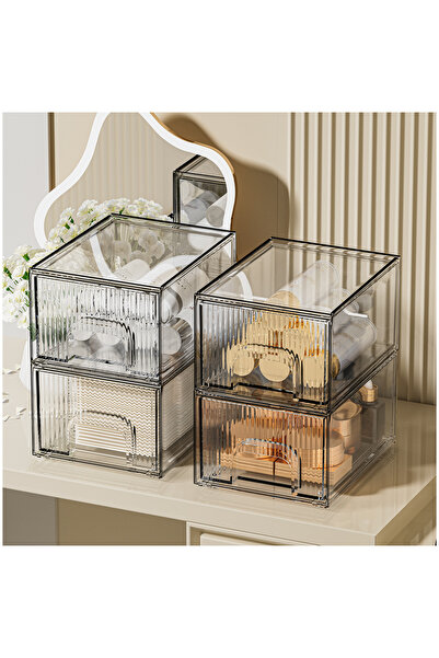 Arabest درج تخزين شفاف قابل للتكديس، منظم مستحضرات تجميل، منظم بلاستيكي للخزانة