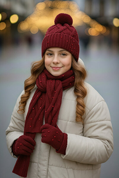 MODA ATKI ŞAPKA ELDİVEN 8-12 YAŞ KIZ ÇOCUKLAR İÇİN SET