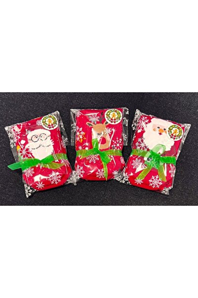 NUNUKİ Yılbaşı Temalı 3 'lü Kalın Çocuk Çorabı Kırmızı Kışlık Hediye Seti Yen...