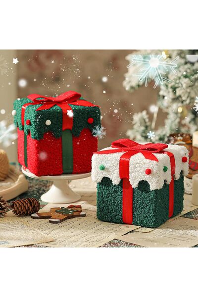 GGEROU صندوقان لهدايا عيد الميلاد مزينان بشريط، 4.7 × 4.7 × 4.7 بوصة