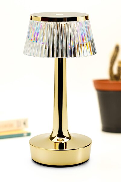 Telvesse Gold Kristal Şarjlı Dokunmatik Masa Lambası Metal 3 Işık Parlaklık A...