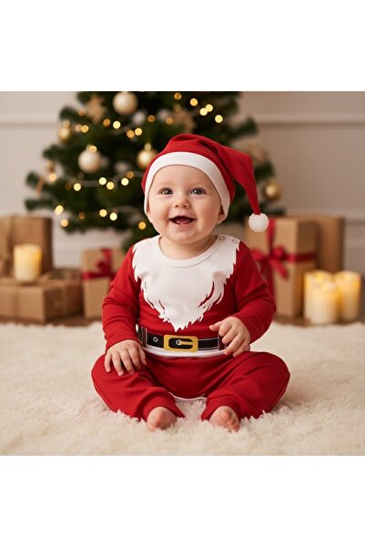 Noel Baba Kostümü Baskılı Bebek 3'lü Takım