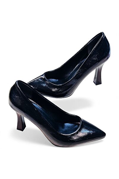 KAFKASLAR AYAKKABI Black Shiny New 9 cm Cupped Heel Stiletto Shoes