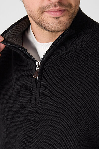 Frappoli سترة مونيكا للرجال باللون الأسود من سيلانيك بسحاب نصفي ياقة مرتفعة متوسطة الطول ذات مقاس عادي