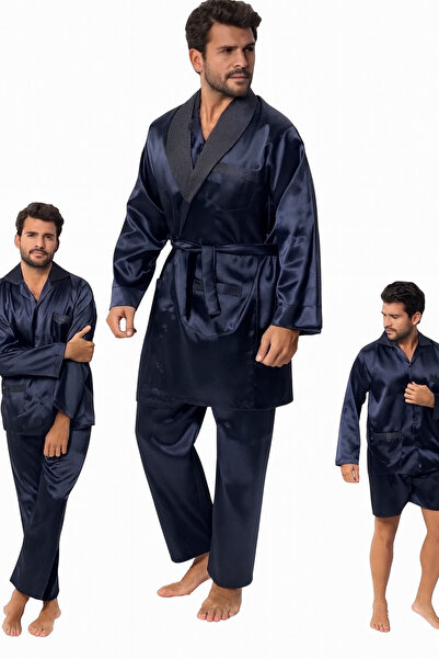 fulmen Erkek saten pijama takımı Kutulu Damat seti Röpteşambır 4 parça çeyizlik erkek bohça seti