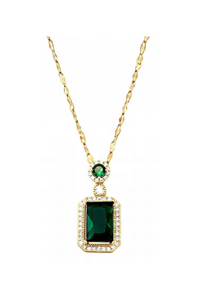 Nismaa Jewels 18K Gold Plated Necklace for Women, with green stone pendant | ...