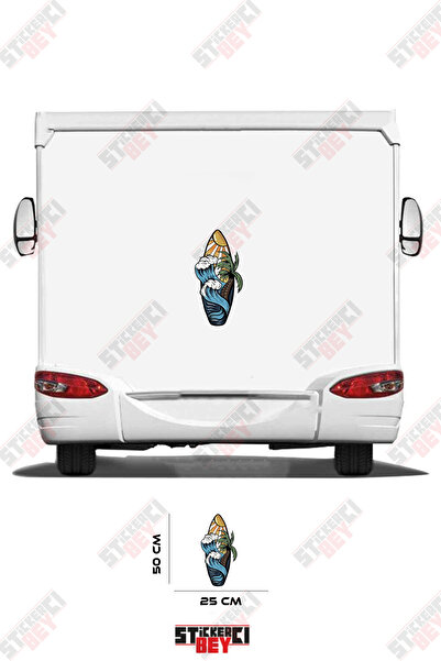 STİCKERCI BEY ملصق لوح التزلج على الماء بتصميم النخيل والشمس على شكل عربة متنقلة