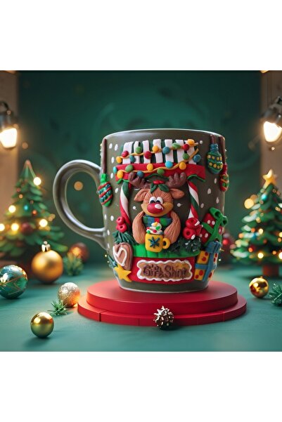 MAKARON SANAT Cute Gift Shop / Sevimli Hediye Dükyanı Yılbaşı 3D Kabartma Kup...