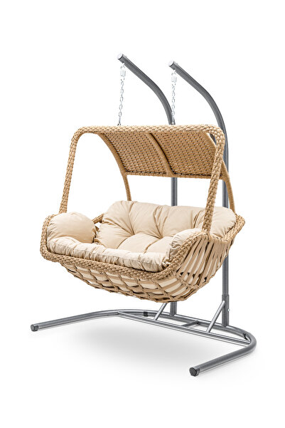 Gardemo Urla Çiftli Rattan Salıncak Dış Mekan Bahçe Balkon Ve Teras Salıncağı