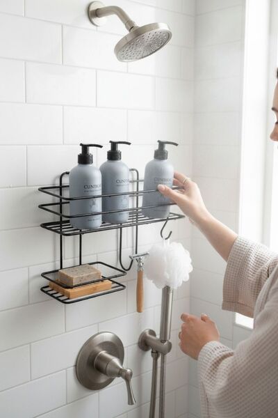 MayCap 3'ü 1 Arada Kancalı ve Sabunluklu Banyo Düzenleyici Siyah