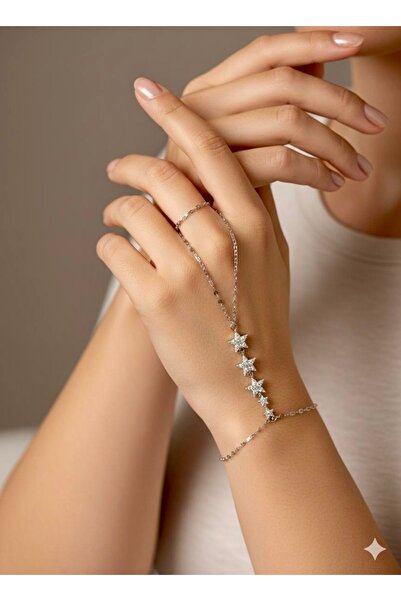 Çağla Accessories Gümüş Renk Kararma Yapmaz Yıldızlı Çelik Şahmeran Bileklik