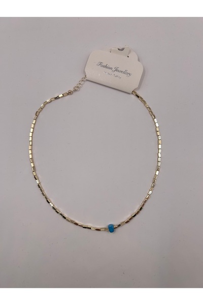 OEM Gold Renk Mavi Boncuk Detaylı Minimal Zincir Kolye