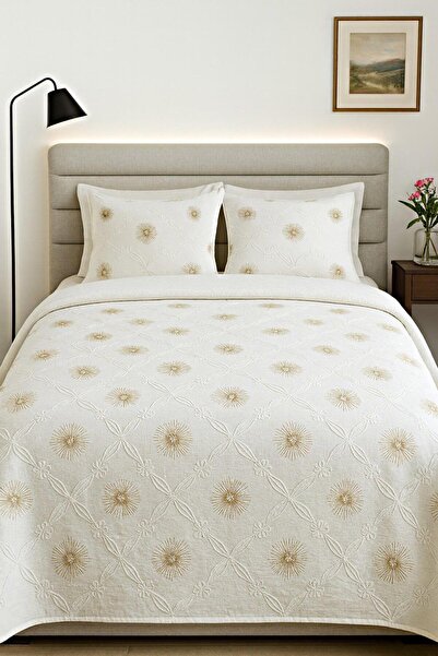 Bizdenuygunuyok Double Bedspread Set 2 Pillowcases Modern Pattern Soft Textur...