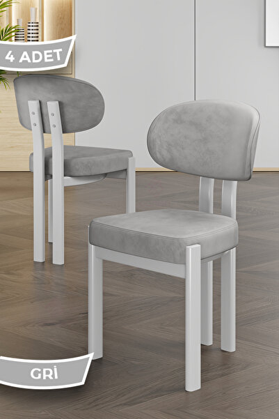 Canisa Dore Serisi 4 Adet Gri Babyface Kumaş Beyaz Metal İskeletli Mutfak San...