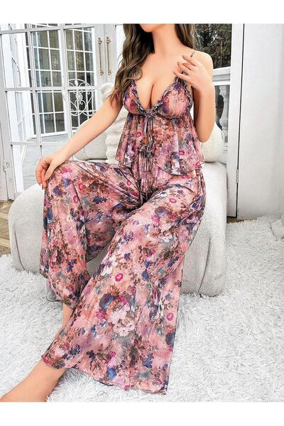 Aria's Closet Arias Closet Özel Tasarım Çiçek Desenli Salaş Kesim Şık 2'li Takım