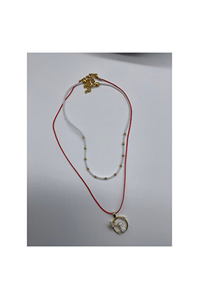 CHIC New Year Snowman Red Cord White Beads Gold Detail Multi Necklace