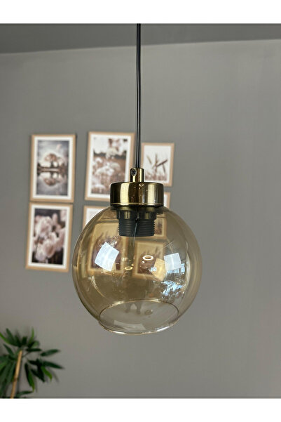Bamyum Oria Bal Rengi Cam Tekli Avize Küçük Plafonyer Rozans Başlık Retro Sarkıt Lamba Salon Aydınlatma