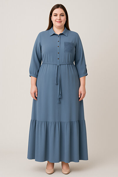 FUAT GÜRSEN Collar Button Detailed Lined Pocket Dress