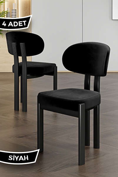 Canisa Dore Serisi 4 Adet Siyah Babyface Kumaş Siyah Metal İskeletli Mutfak S...