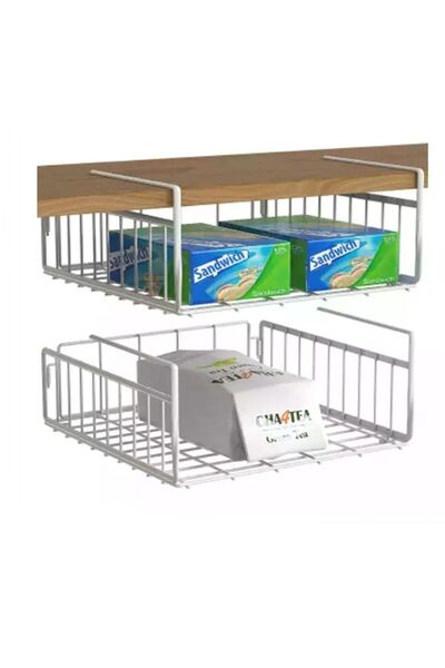 BLOOMING TIME عبوتان من سلال تنظيم أسفل الخزانة، رفوف تخزين، سلال سلكية معلقة، لون أبيض