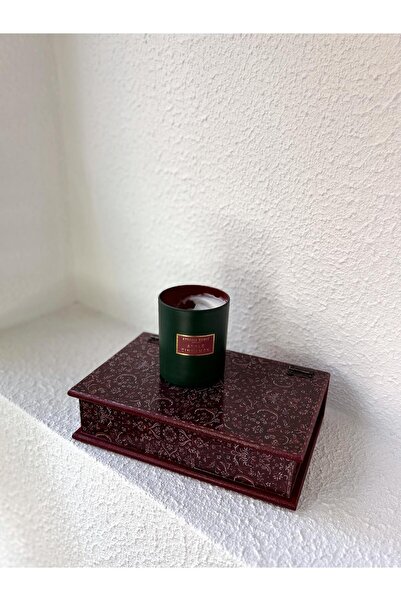 DEKORMED صندوق تخزين/ديكور خشبي مصنوع يدويًا بنمط دمشقي باللون العنابي