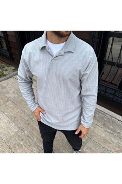 NERA GİYİM Men's Regular Fit Placketed Apache Collar Corded Fabric Terry Swea...