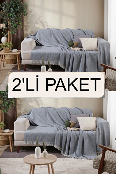Miracolo Home 2'li Paket Pamuklu Önden Saçaklı 170x210 Koltuk Örtüsü