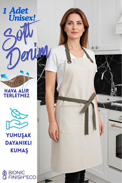 Monki Haus Workshop Barista Ceramic Cook Master Chef Florist Pastry Chef Leather Detailed Jeans Denim Gray Apron