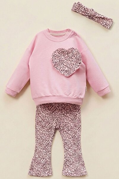zumino Baby Girl Transitional Leopard Patterned Heart 3-Piece Set