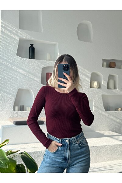 Moda Hour material reiat guler rotund Bluză cu mânecă lungă