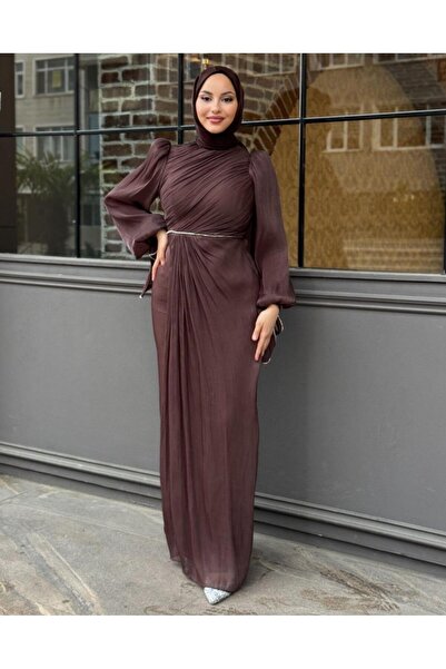 Hülya Keser Sinem Taş Detay Abiye - Kahverengi