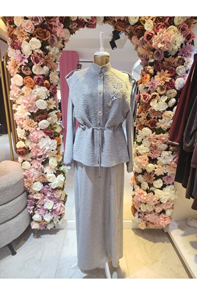 Otto Kadın Gri Taş Detaylı Elbise