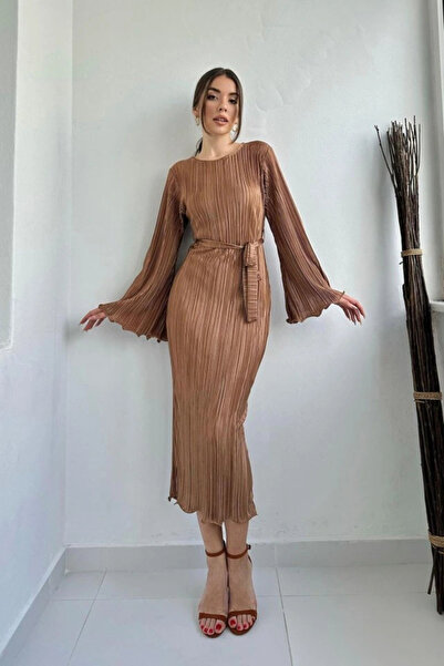 GENCULUS Mink Spanish Sleeve Pleated Dress