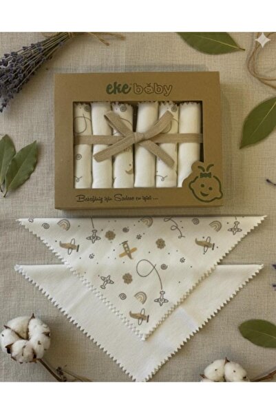 Anne&Bebek Devrez Organic Baby Mouth Wipes Airplane Patterned 100% Cotton 20X20 Pack of 6