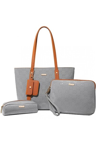 Miss Lulu Σετ 4 γυναικείων τσαντών, γυαλιστερό PU, LD2217GYBN, Γκρι