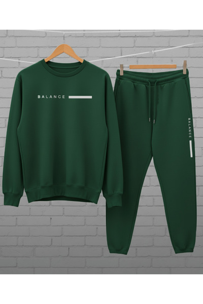 MARECASH Bisiklet Yaka Balance Baskılı Eşofman Takımı Oversize Unisex Kışlık ...