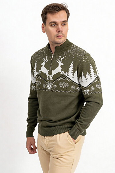 F&K Winter Patterned Half Zipper Men's Knitwear Sweater