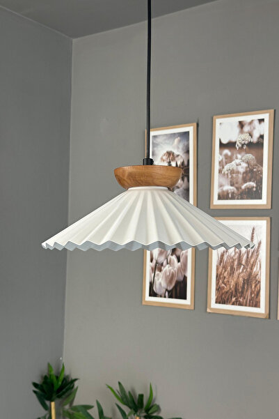 Bamyum Avilla Beyaz Ahşap Tabak Tekli Metal Avize Rustik Cafe Mutfak Modern D...