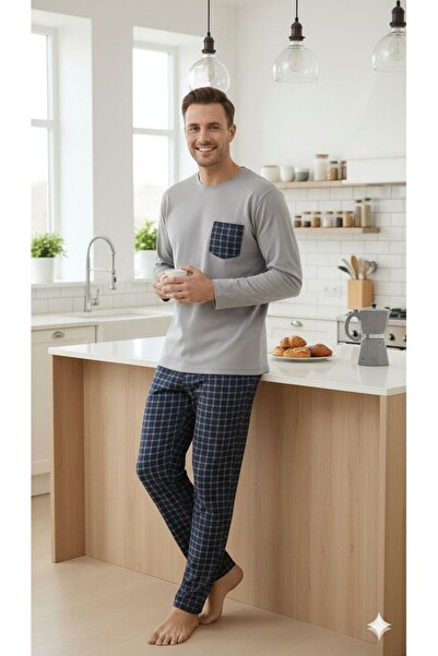 Lunaberry Set de pijamale pentru bărbați Damat în carouri cu imprimeu ,mâneci...