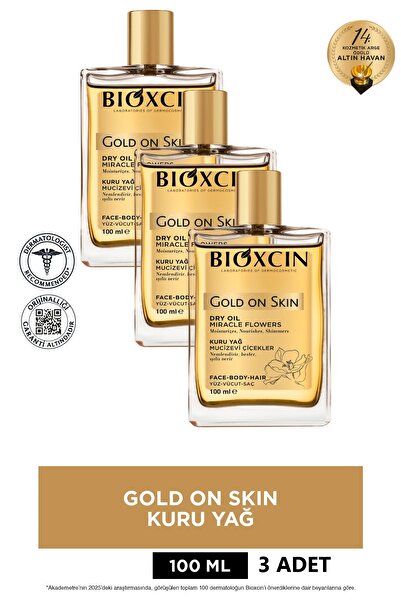 Bioxcin Gold On Skin Kuru Yağ 3x100 ml Cilt Saç İçin Besleyici Nemlendirici S...