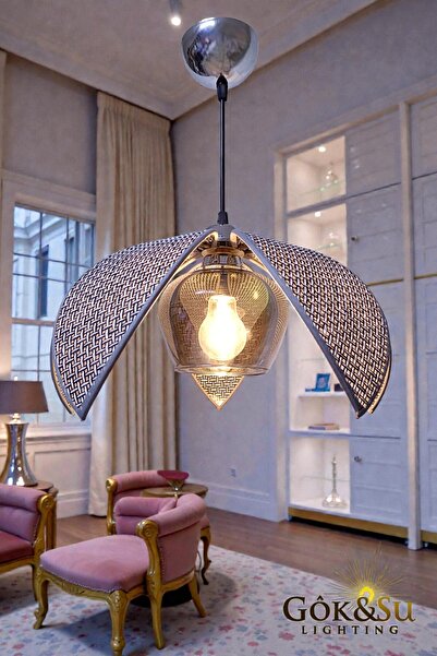 Göksu Lighting Rattan Pervane Model Sarkıt Avize Salon Oturma Odası Hol Antre...