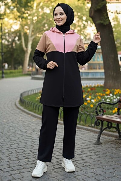 TOFİSA συνδυασμός υφασμάτων Παντελόνι με φερμουάρ δύο κλωστών ροζ - 13107-ΡΟΖ