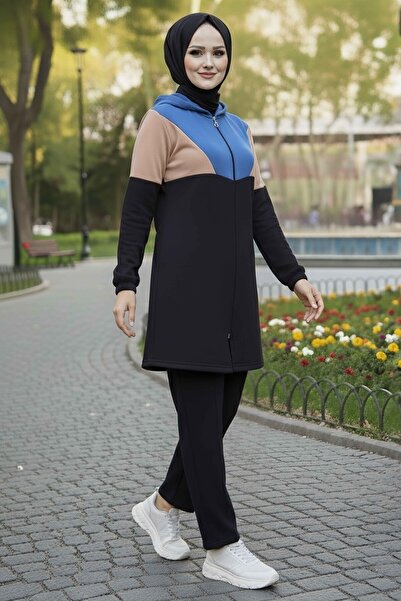 TOFİSA Paneled Zippered Two Thread Tunic Trousers Indigo - 13107-Indigo