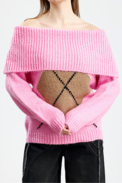 Figo Baklava Patterned Madonna Collar Women's Sweater