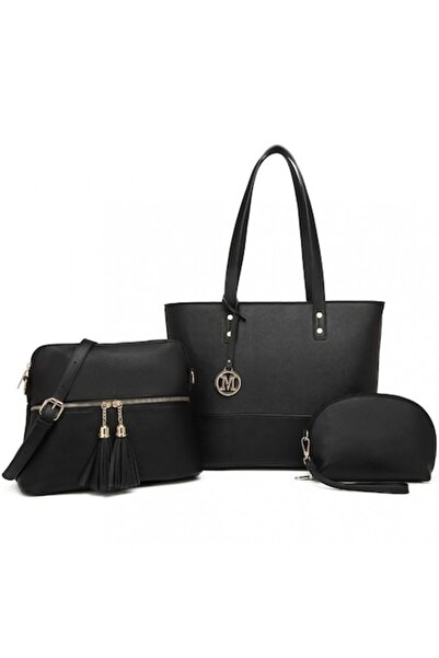 Miss Lulu Γυναικείο σετ τσαντών 3 τεμαχίων από συνθετικό δέρμα LG2023BK - Μαύρο