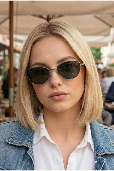 TARSS Grace Silver Thin Metal Cat Eye Sunglasses |   Uv400 Green Glass