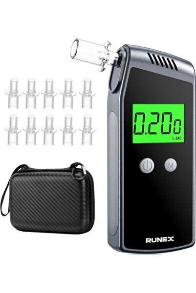 Runex Alcool Tester Digital, Etilotest Profesional Portabil, Acuratete de 0.01% BAC, Negru