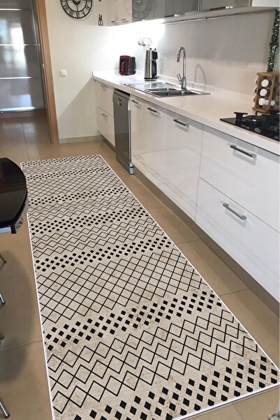 VOPTEKS Vizon Siyah Halı Mutfak Halısı Makinede Yıkanabilir Halı Kaymaz Taban...