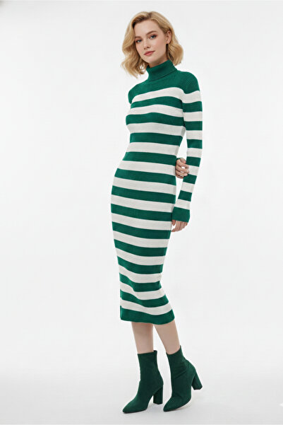 meday Clothing material reiat Rochie midi cu dungi cu gât roșu