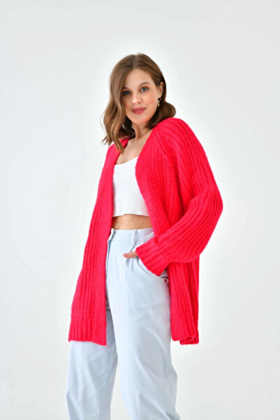 Lujiz Kadın Uzun Düğmesiz Triko Ceket